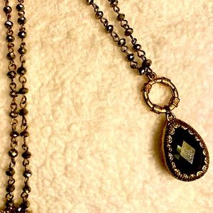 Lovely Faceted Hematite Teardrop Pendant Necklace